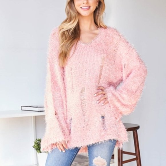 Fuzzy Distressed Oversized Sweater top! - Picture 3 of 6